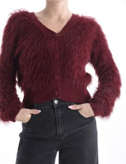 Buttoned knitted cardigan with V-neck